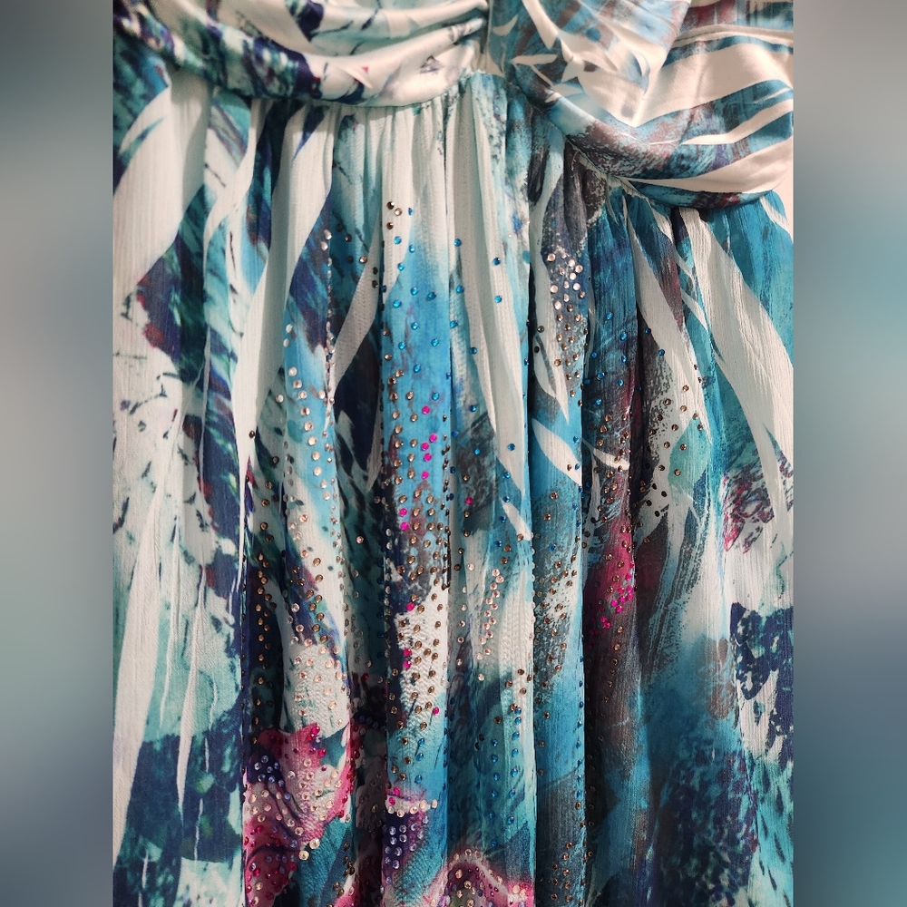 Blue and Purple Strapless Maxi High Low Dress - Picture 5 of 6